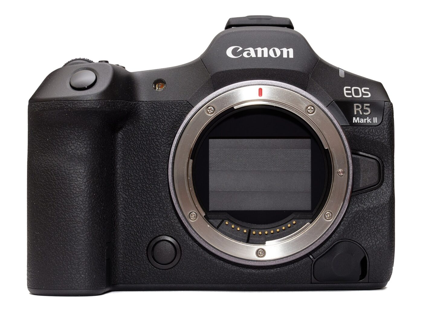 A full-frame mirrorless camera body photographed from the front with no lens attached.